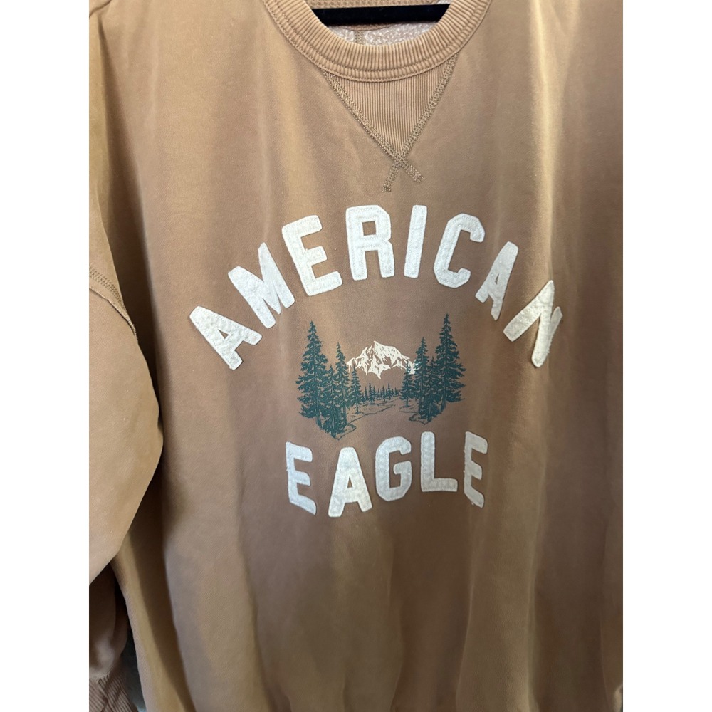 American Eagle Outfitters Oversize Sweatshirt XL Slouchy Tan Fleece Mountain - Picture 4 of 8